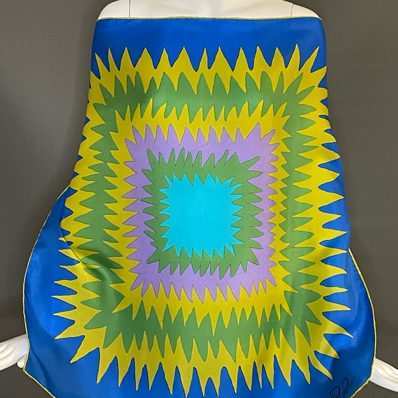Gorg Vintage Pia Piccini Psychedelic Groovy Print Silk Scarf 26 In Sq Good Cond - Picture 2 of 10